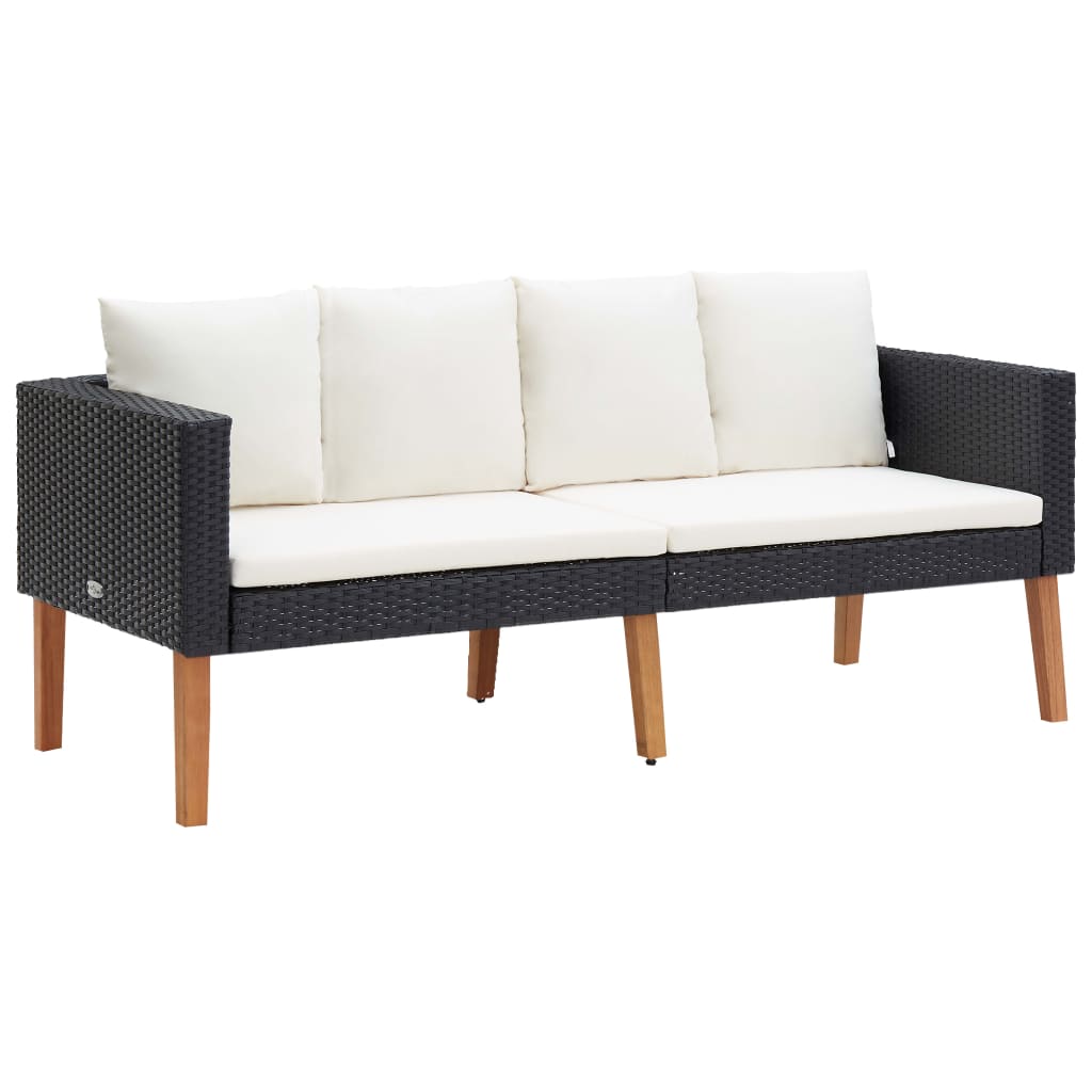 vidaXL 3-tlg. Garten-Lounge-Set mit Kissen Poly-Rattan Schwarz