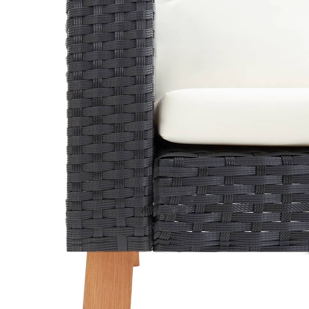 vidaXL 3-tlg. Garten-Lounge-Set mit Kissen Poly-Rattan Schwarz