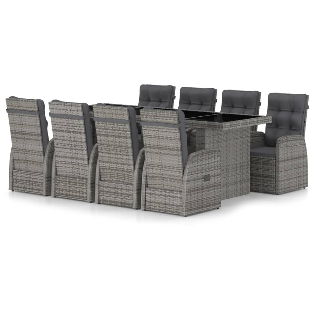 vidaXL 9-tlg. Garten-Essgruppe mit Kissen Poly Rattan Grau