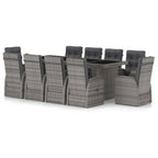 vidaXL 11-tlg. Garten-Essgruppe mit Auflagen Poly Rattan Grau