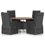 vidaXL 5-tlg. Garten-Essgruppe mit Auflagen Poly Rattan Schwarz