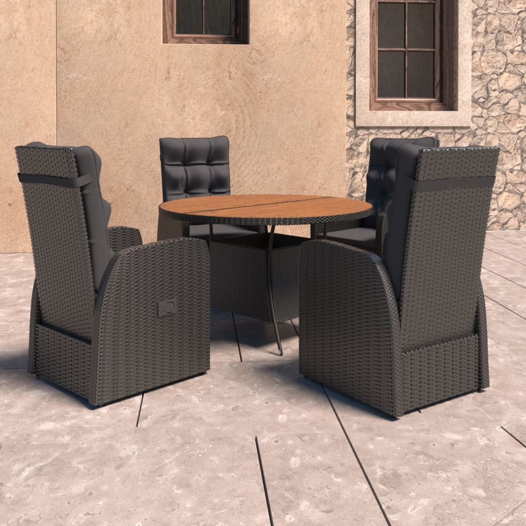 vidaXL 5-tlg. Garten-Essgruppe mit Auflagen Poly Rattan Schwarz