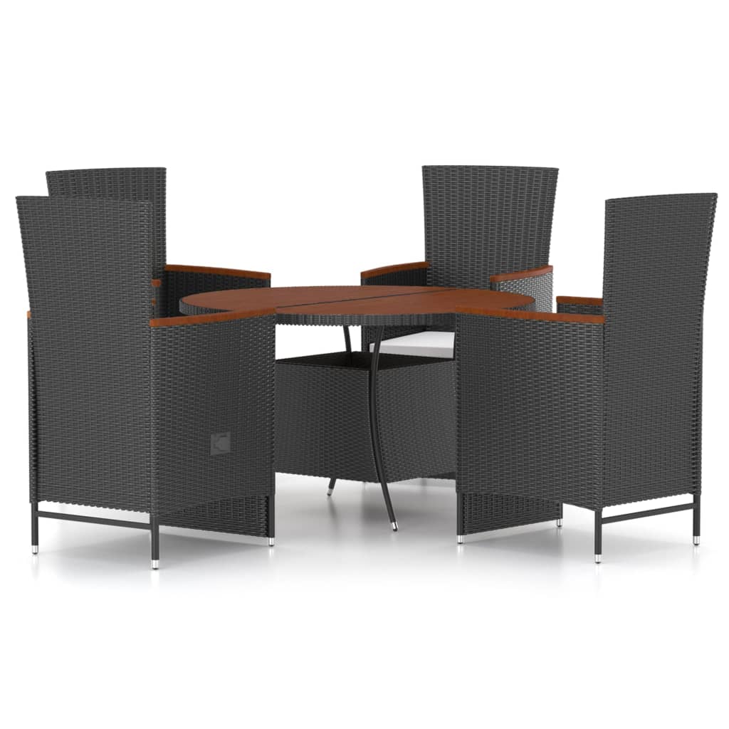 vidaXL 5-tlg. Garten-Essgruppe mit Kissen Poly Rattan Schwarz