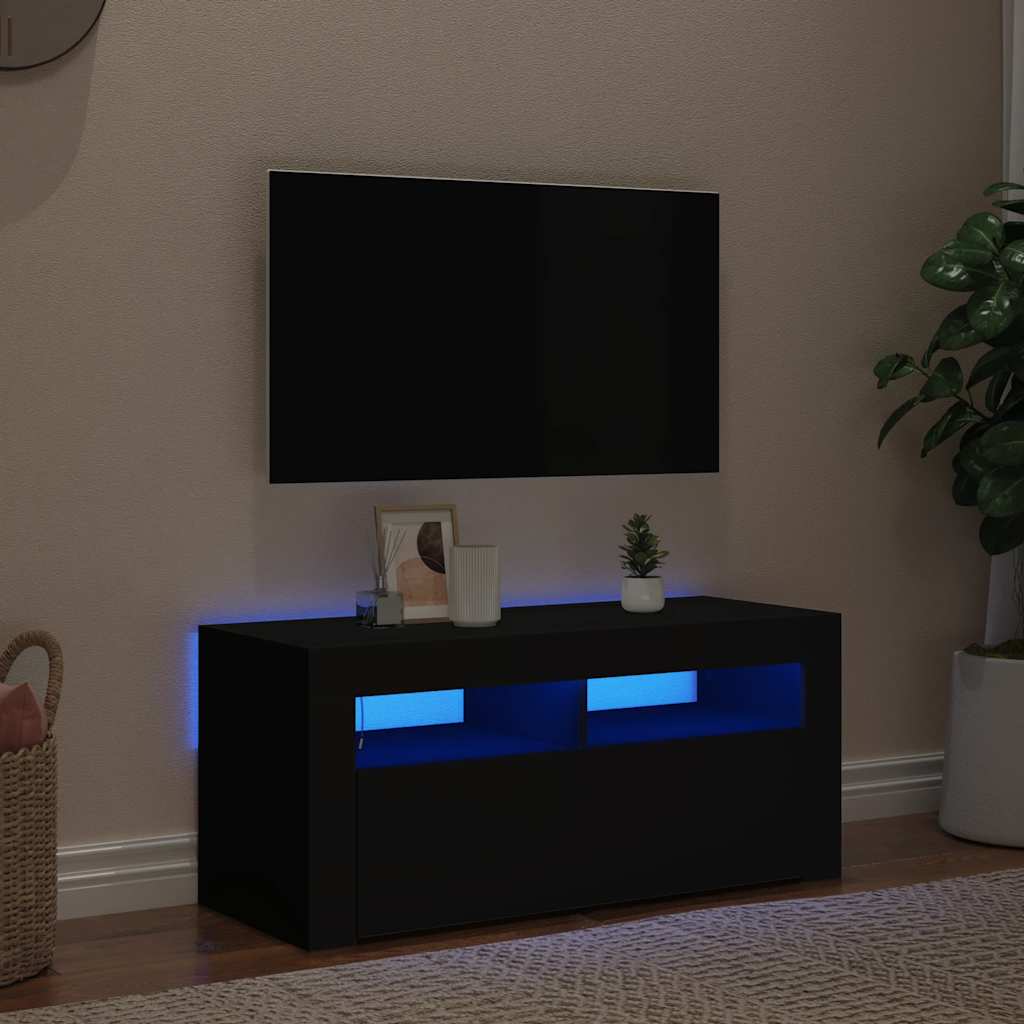 vidaXL TV-Schrank mit LED-Beleuchtung Schwarz 90x35x40 cm