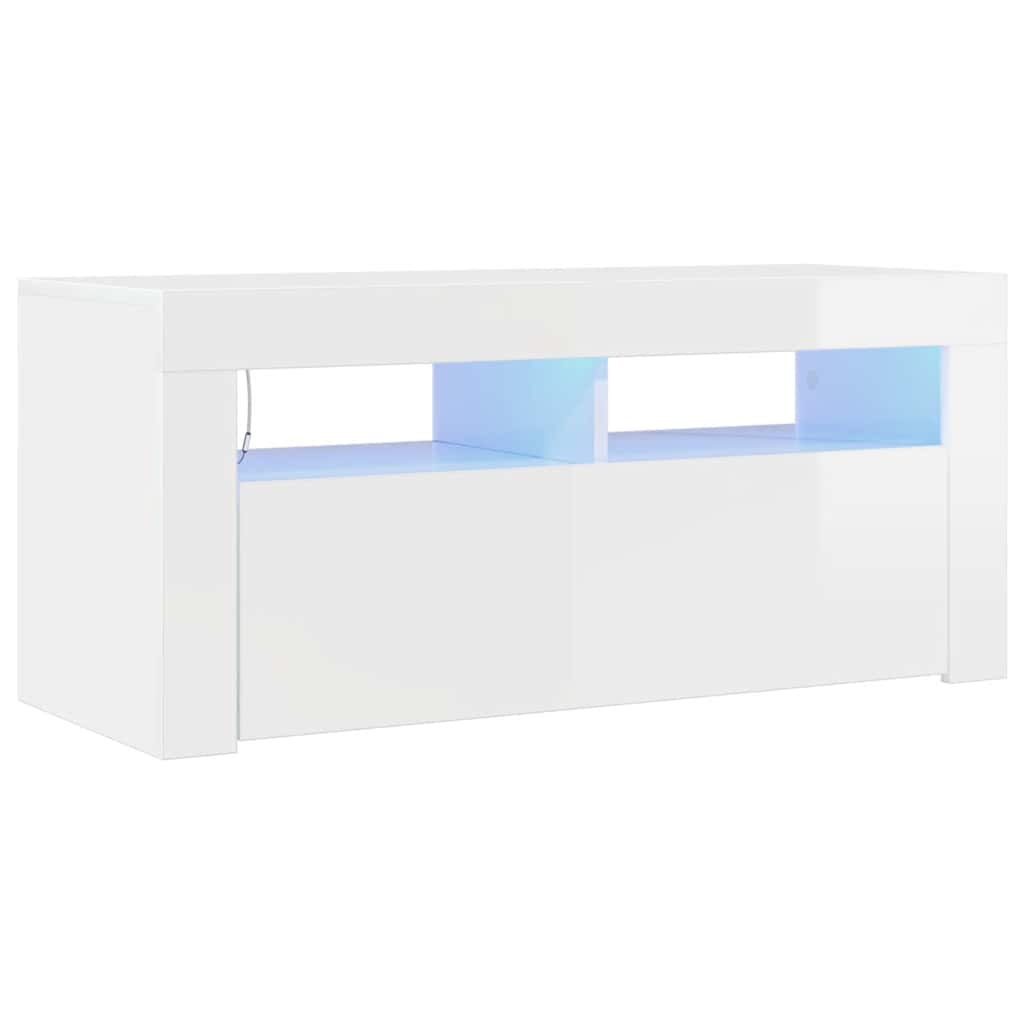 vidaXL TV-Schrank mit LED-Leuchten Hochglanz-Weiß 90x35x40 cm