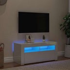 vidaXL TV-Schrank mit LED-Leuchten Hochglanz-Weiß 90x35x40 cm