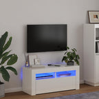 vidaXL TV-Schrank mit LED-Leuchten Hochglanz-Weiß 90x35x40 cm