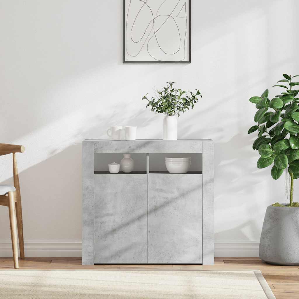 vidaXL Sideboard mit LED-Leuchten Betongrau 80x35x75 cm