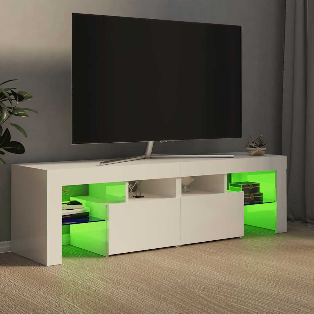 vidaXL TV-Schrank mit LED-Beleuchtung Hochglanz-Weiß 140x36,5x40 cm