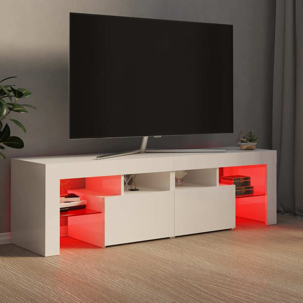 vidaXL TV-Schrank mit LED-Beleuchtung Hochglanz-Weiß 140x36,5x40 cm