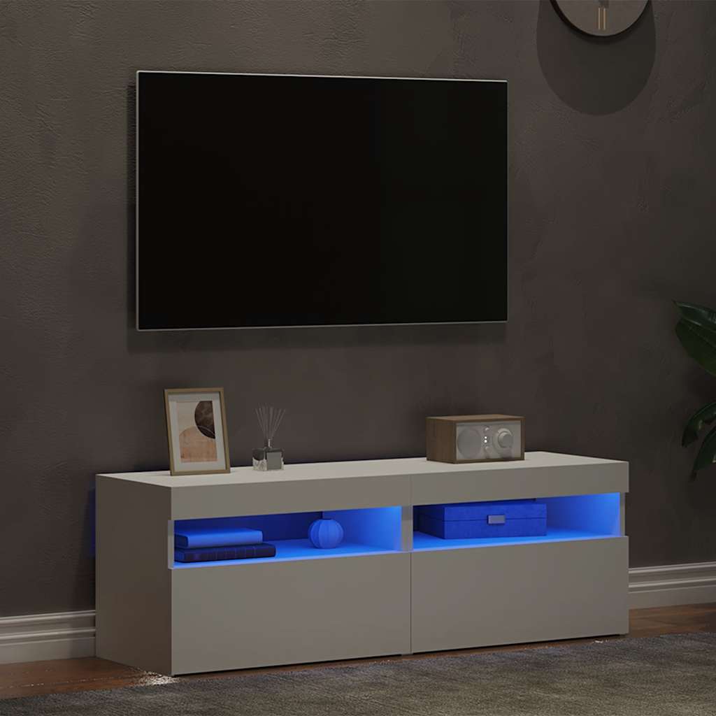 vidaXL TV-Schränke mit LED-Leuchten 2 Stk. Weiß 60x35x40cm