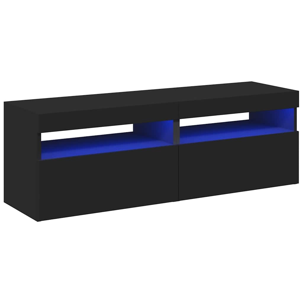 vidaXL TV-Schränke LED-Leuchten 2 Stk. Schwarz 60x35x40cm