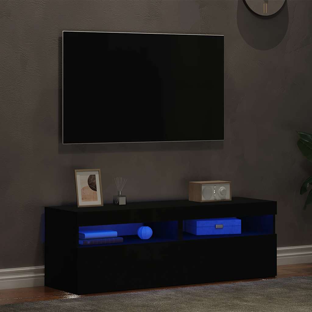 vidaXL TV-Schränke LED-Leuchten 2 Stk. Schwarz 60x35x40cm