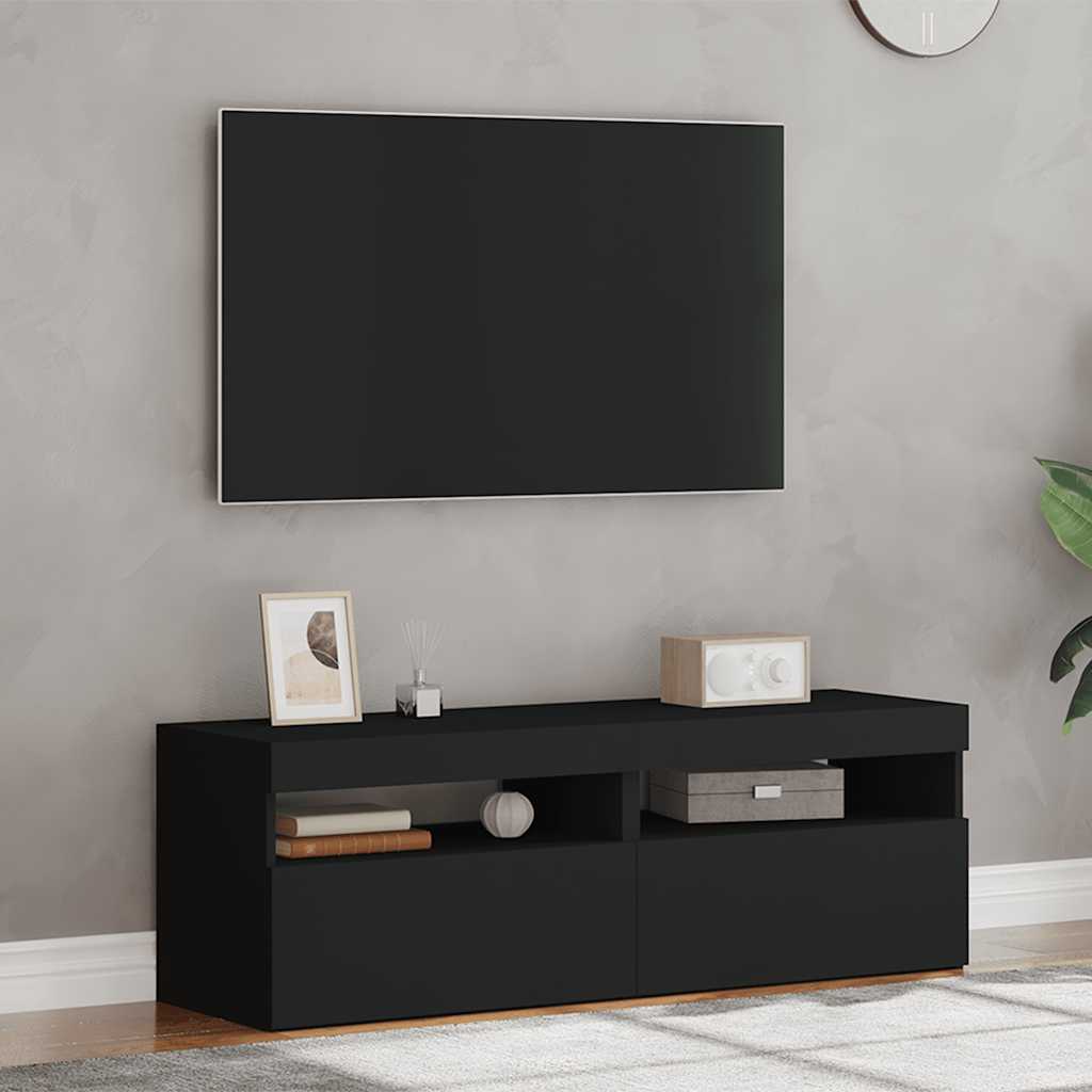 vidaXL TV-Schränke LED-Leuchten 2 Stk. Schwarz 60x35x40cm