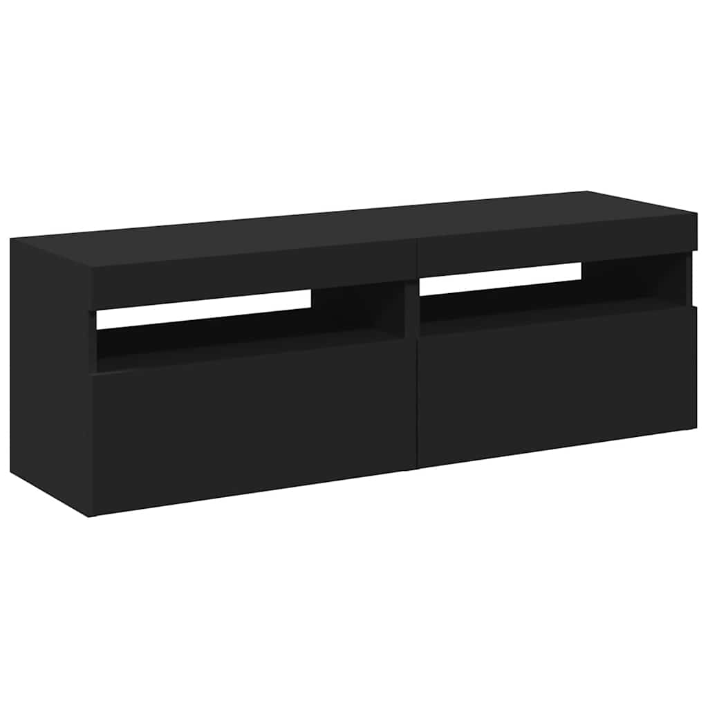 vidaXL TV-Schränke LED-Leuchten 2 Stk. Schwarz 60x35x40cm