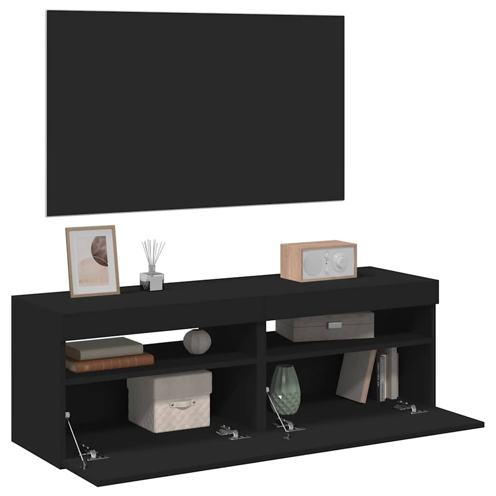 vidaXL TV-Schränke LED-Leuchten 2 Stk. Schwarz 60x35x40cm