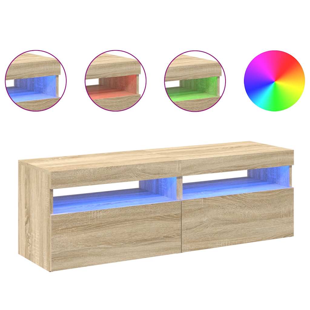 vidaXL TV-Schränke LED-Leuchten 2 Stk. Sonoma-Eiche 60x35x40 cm