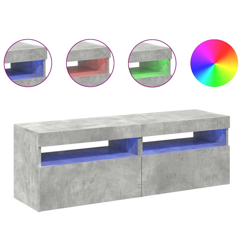 vidaXL TV-Schränke LED-Leuchten 2 Stk. Betongrau 60x35x40 cm