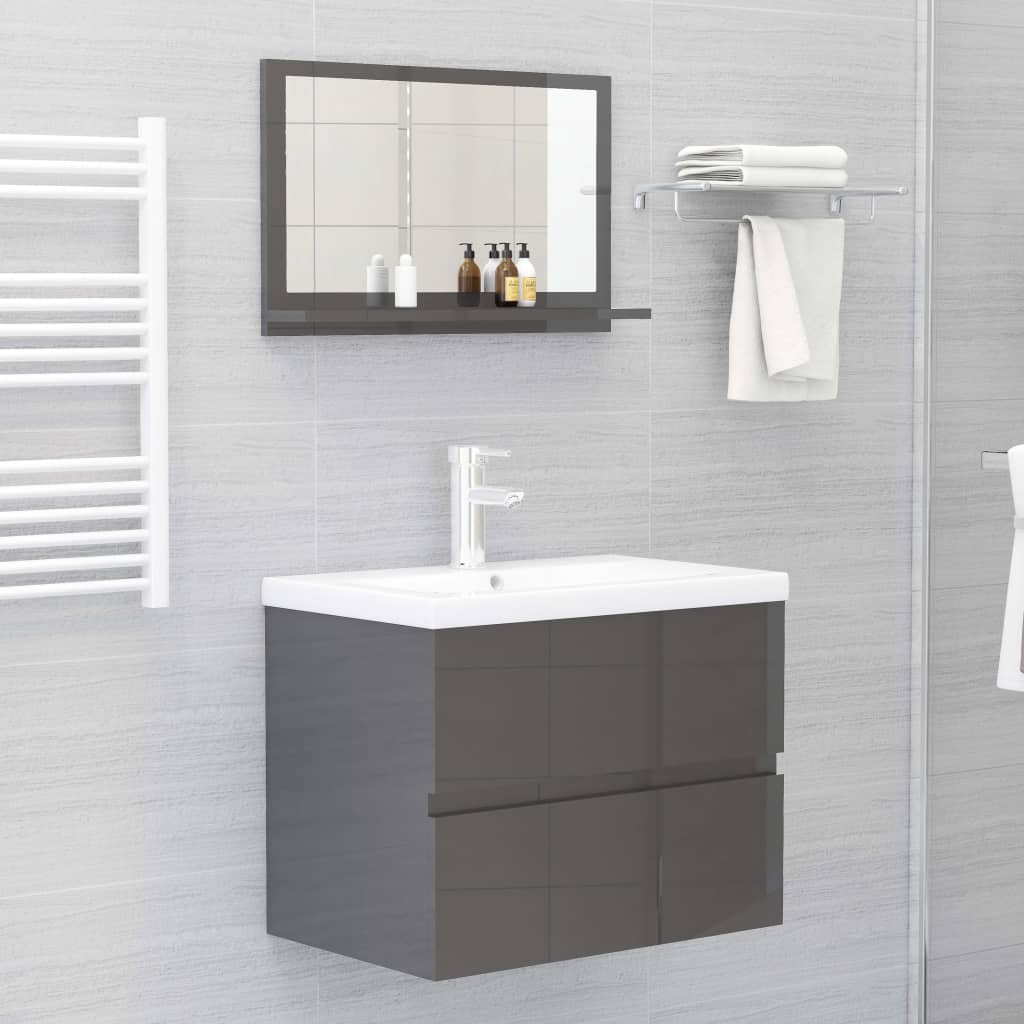 vidaXL Badspiegel Hochglanz-Grau 60x10,5x37 cm Holzwerkstoff