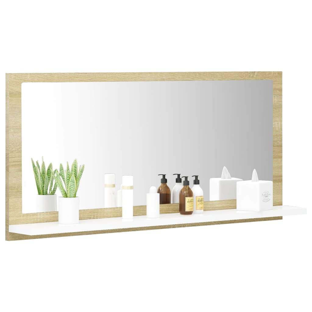 vidaXL Badspiegel Weiß und Sonoma-Eiche 80x10,5x37cm Holzwerkstoff