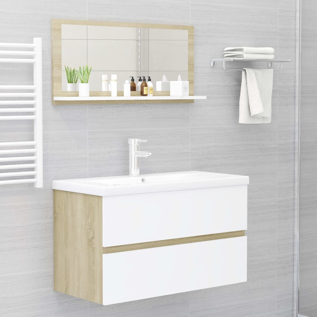 vidaXL Badspiegel Weiß und Sonoma-Eiche 80x10,5x37cm Holzwerkstoff
