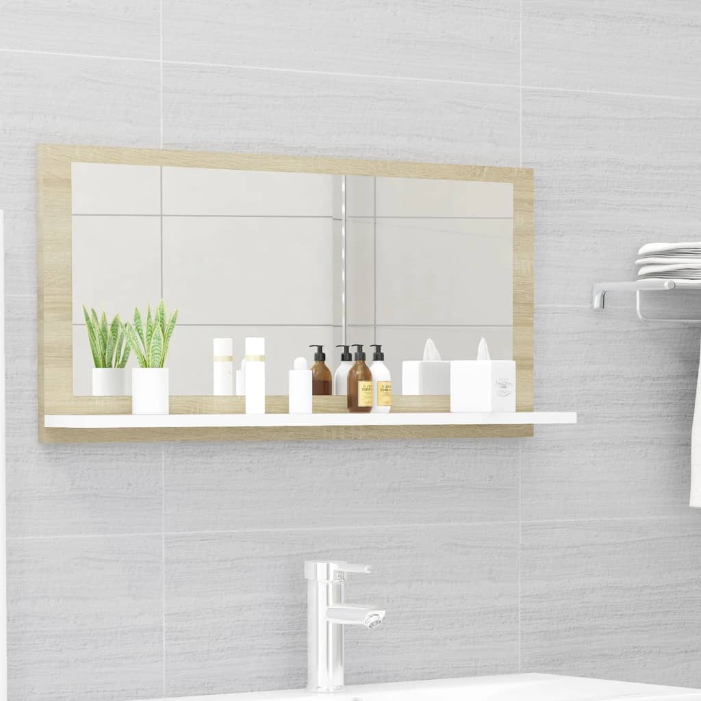 vidaXL Badspiegel Weiß und Sonoma-Eiche 80x10,5x37cm Holzwerkstoff