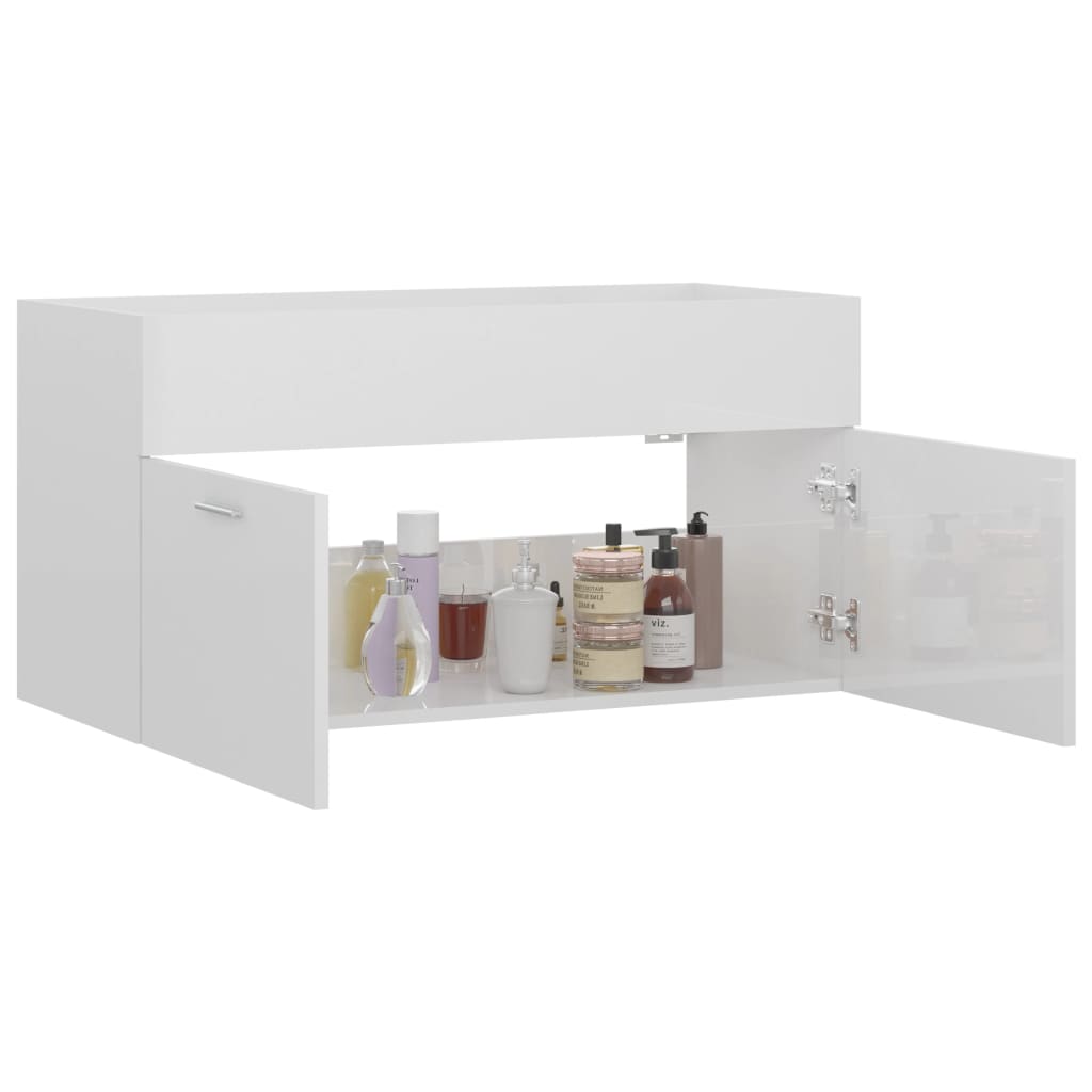 vidaXL Waschbeckenunterschrank Hochglanz-Weiß 90x38,5x46cm