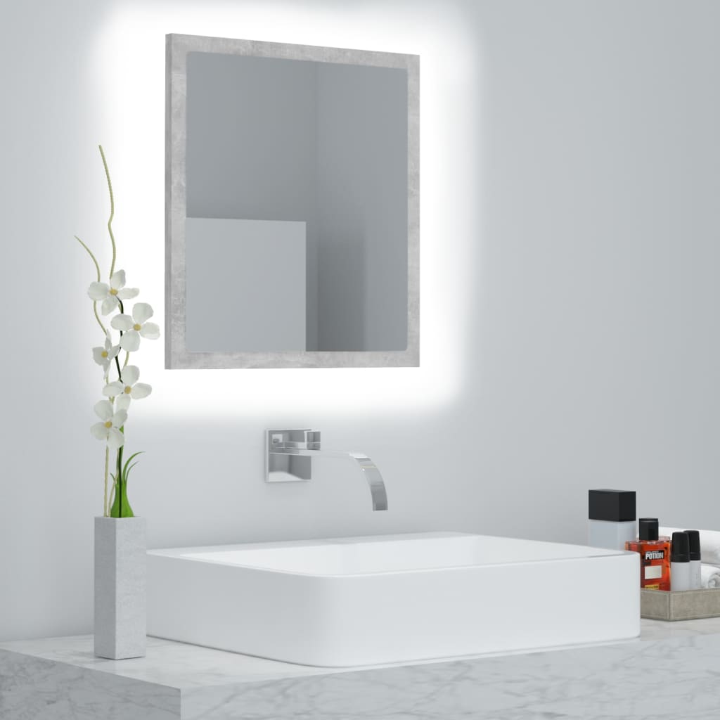vidaXL LED-Badspiegel Betongrau 40x8,5x37 cm Acryl