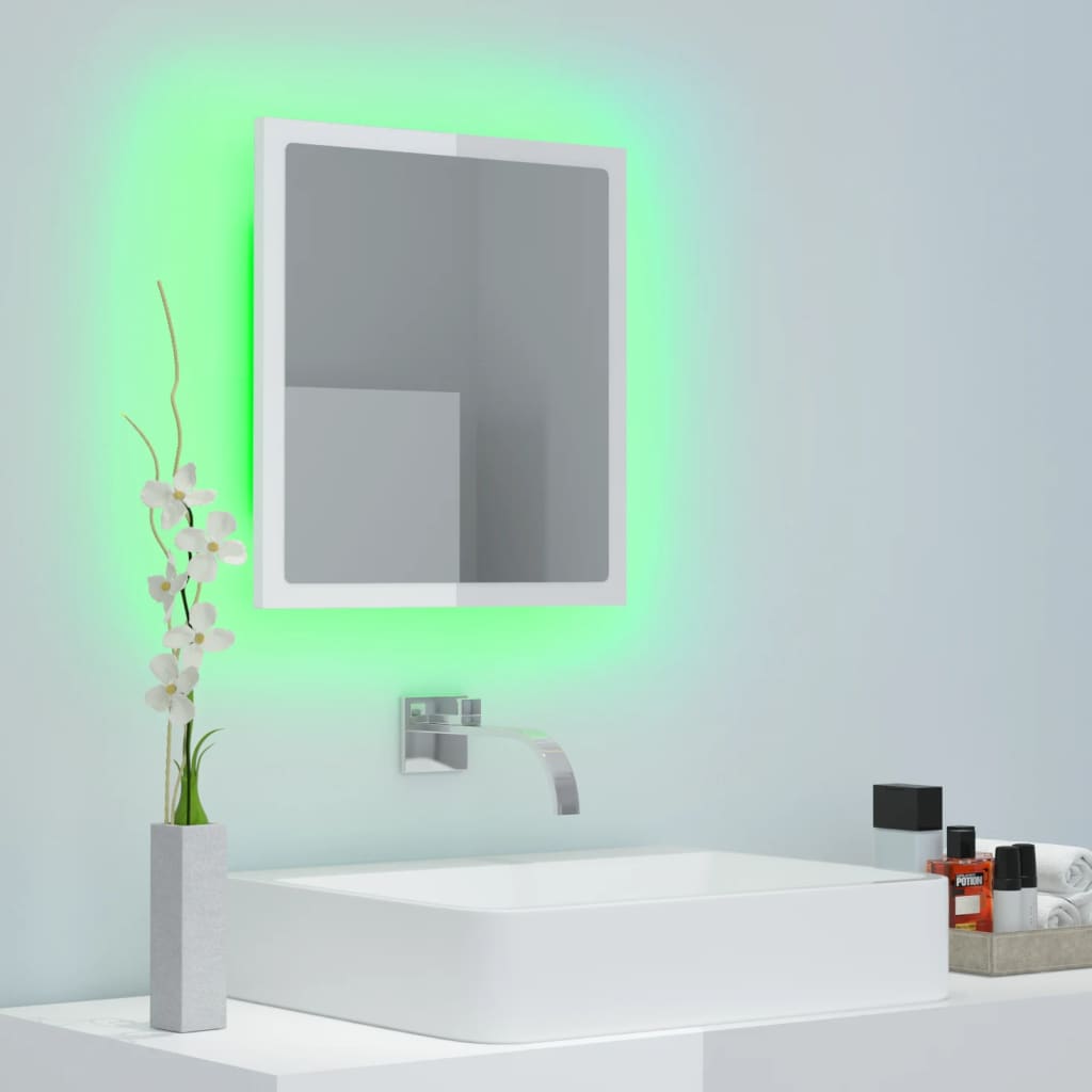 vidaXL LED-Badspiegel Hochglanz-Weiß 40x8,5x37 cm Acryl