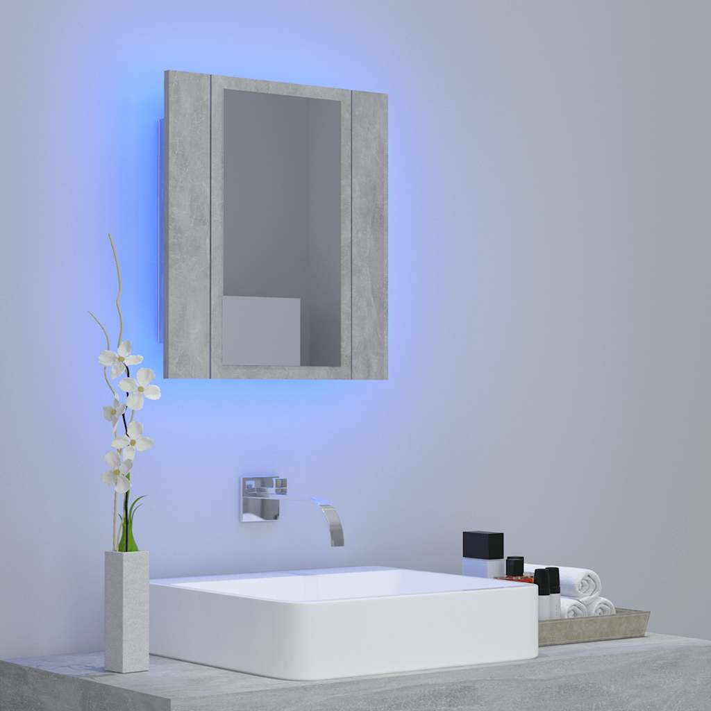 vidaXL LED-Bad-Spiegelschrank Betongrau 40x12x45 cm Acryl