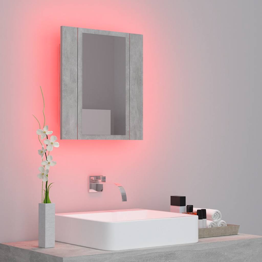 vidaXL LED-Bad-Spiegelschrank Betongrau 40x12x45 cm Acryl