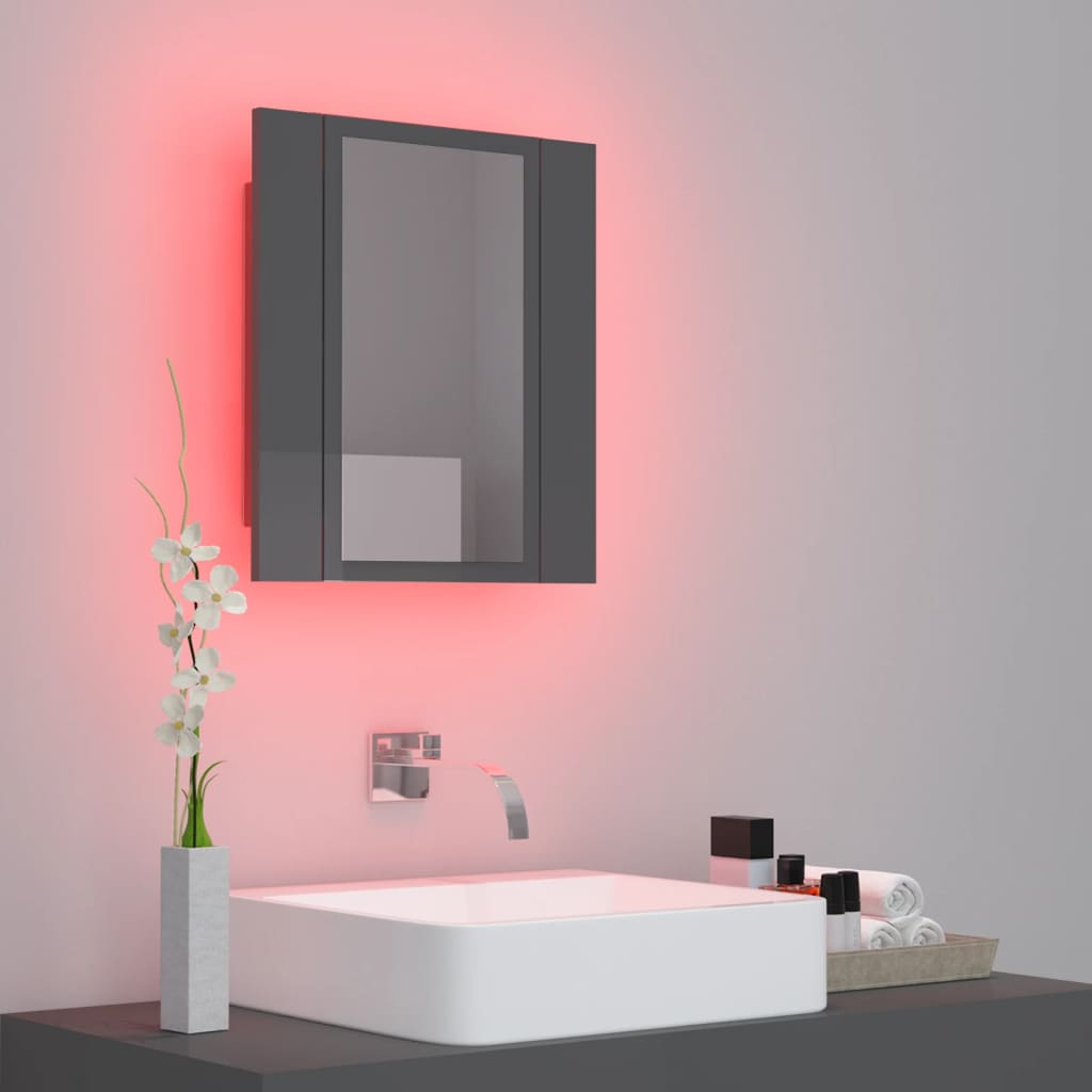 vidaXL LED-Bad-Spiegelschrank Hochglanz-Grau 40x12x45 cm Acryl