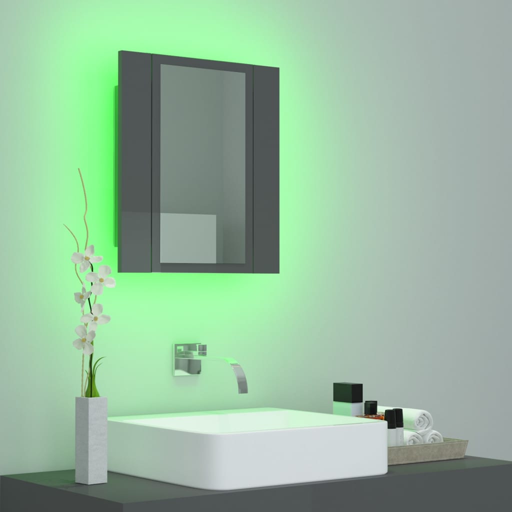 vidaXL LED-Bad-Spiegelschrank Hochglanz-Grau 40x12x45 cm Acryl