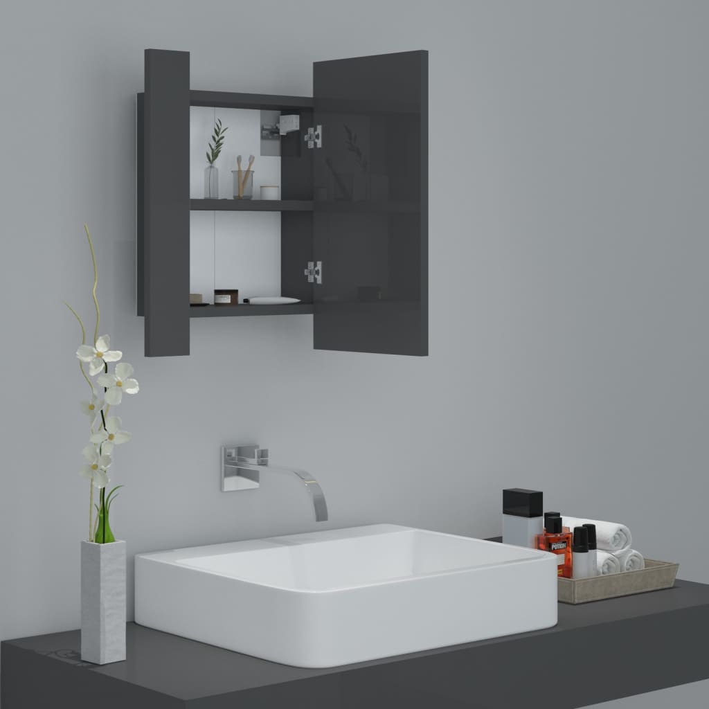 vidaXL LED-Bad-Spiegelschrank Hochglanz-Grau 40x12x45 cm Acryl