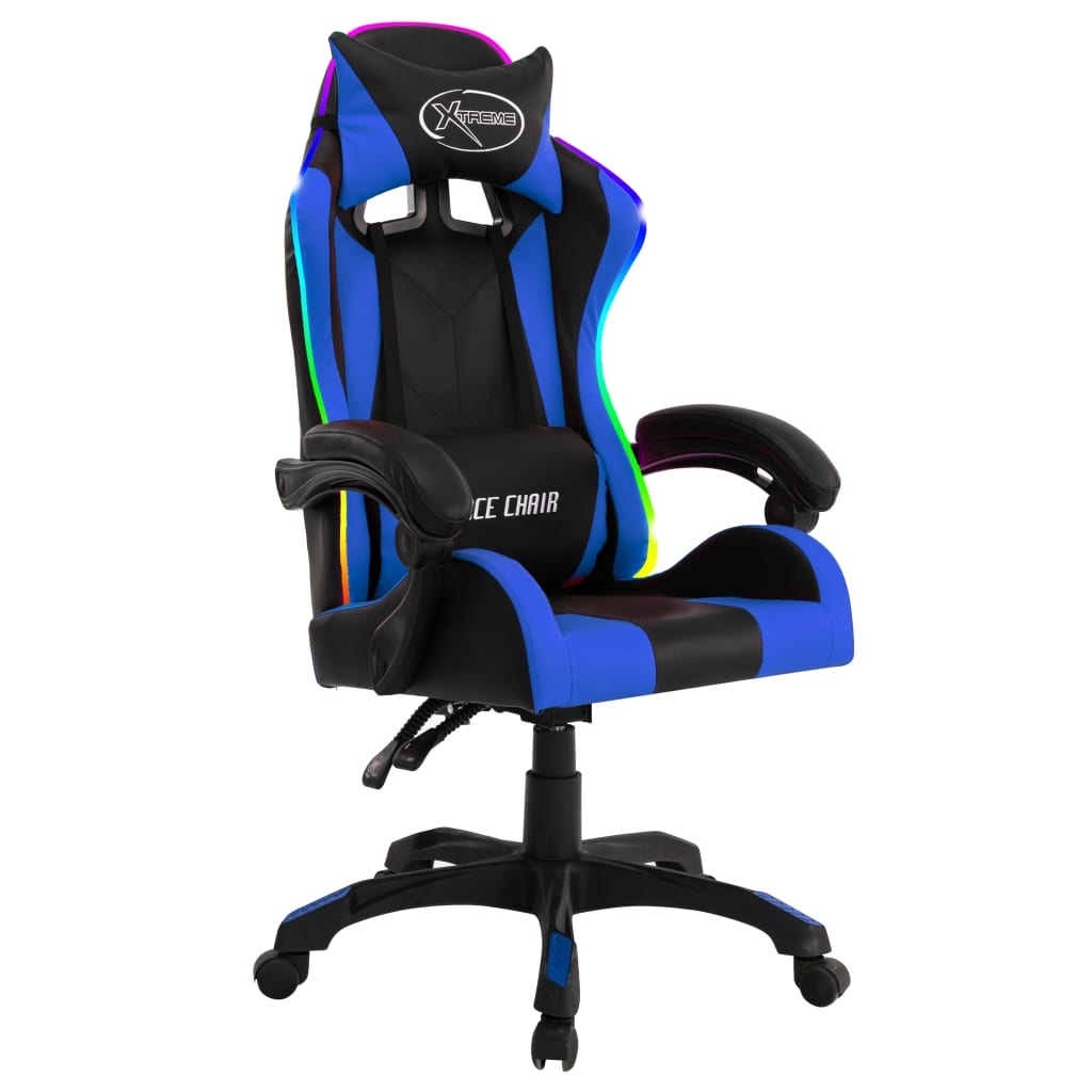 vidaXL Gaming-Stuhl mit RGB LED-Leuchten Blau und Schwarz Kunstleder