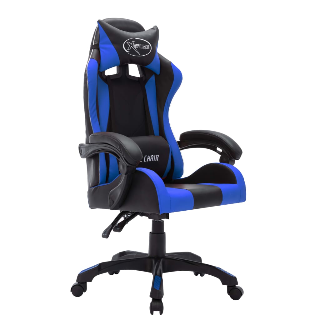 vidaXL Gaming-Stuhl mit RGB LED-Leuchten Blau und Schwarz Kunstleder