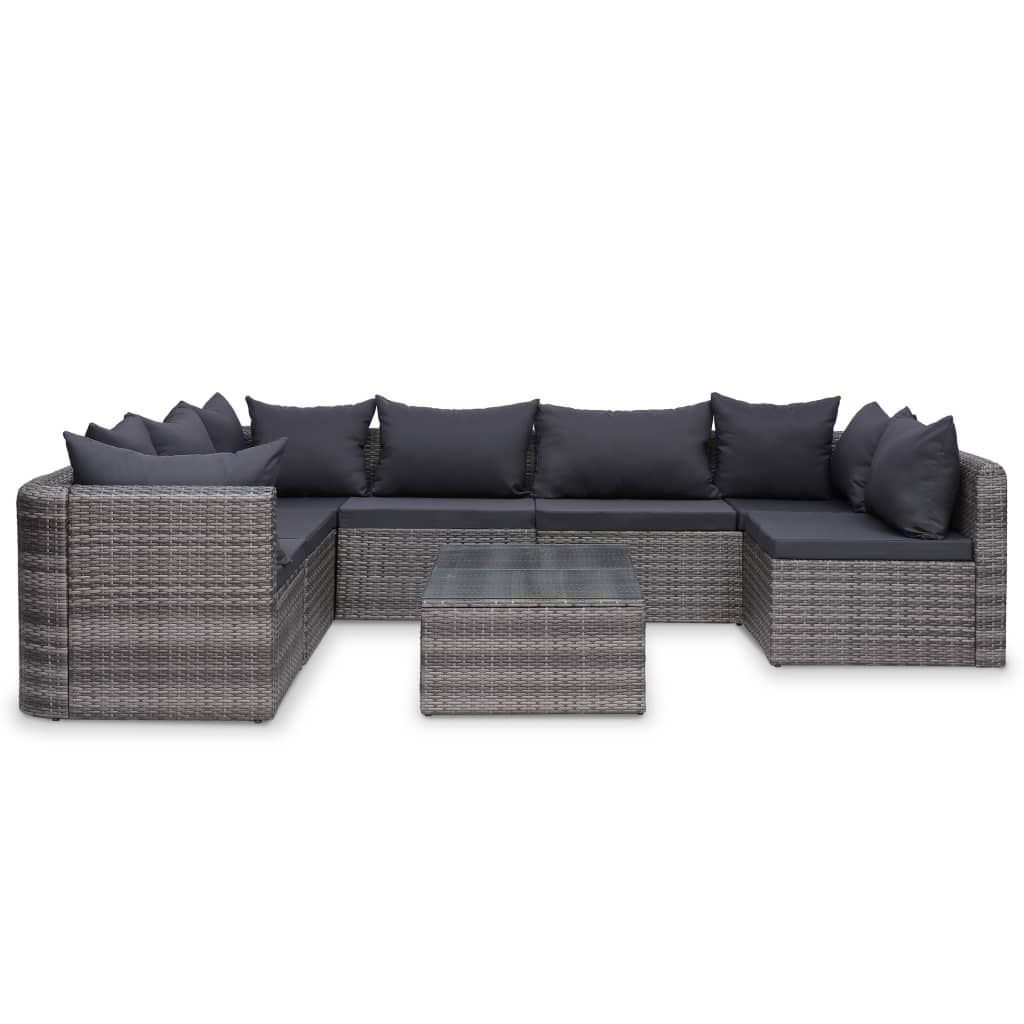 vidaXL 9-tlg. Garten-Lounge-Set mit Kissen Poly Rattan Grau