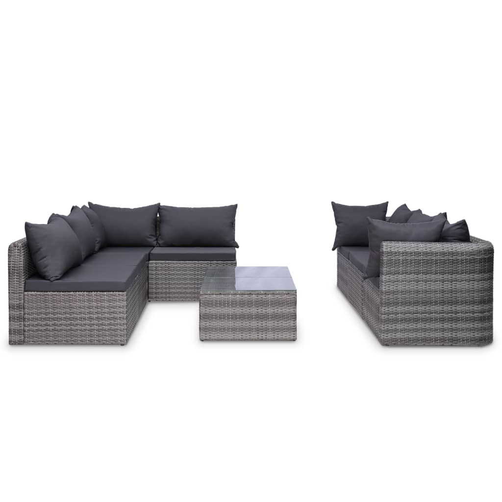 vidaXL 10-tlg. Garten-Lounge-Set mit Kissen Poly Rattan Grau
