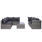 vidaXL 10-tlg. Garten-Lounge-Set mit Kissen Poly Rattan Grau