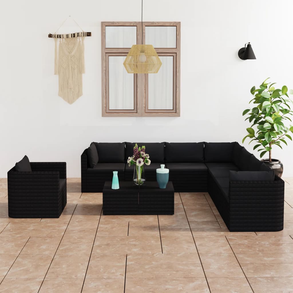 vidaXL 10-tlg. Garten-Lounge-Set mit Kissen Poly Rattan Grau