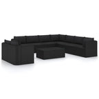 vidaXL 11-tlg. Garten-Lounge-Set mit Kissen Poly Rattan Schwarz