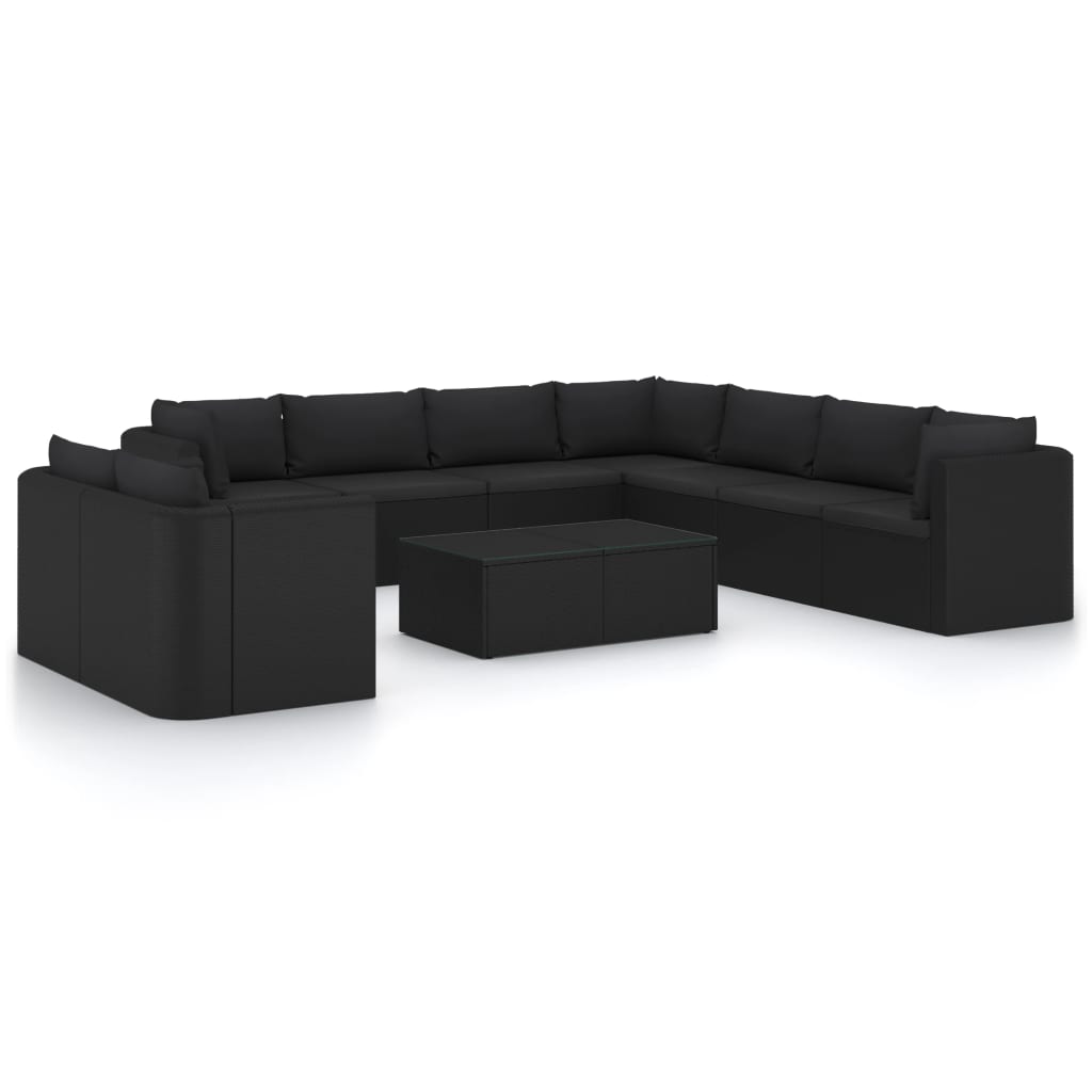vidaXL 11-tlg. Garten-Lounge-Set mit Kissen Poly Rattan Schwarz