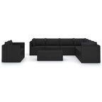 vidaXL 11-tlg. Garten-Lounge-Set mit Kissen Poly Rattan Schwarz