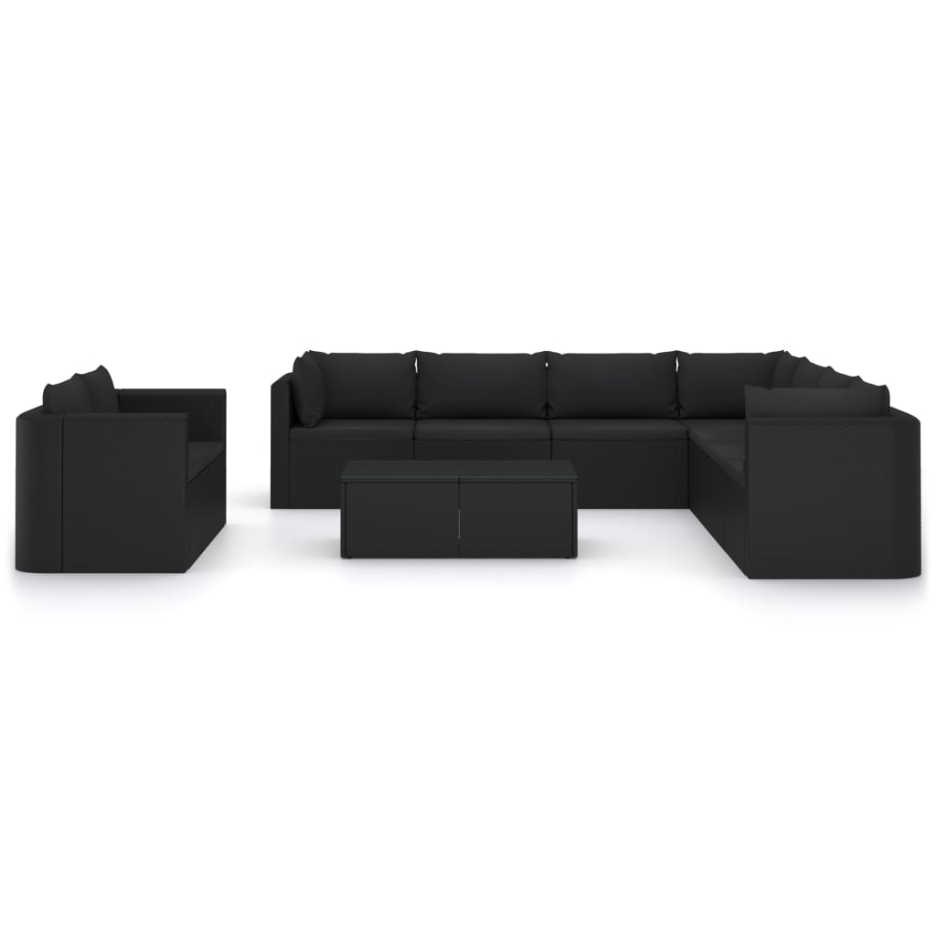 vidaXL 11-tlg. Garten-Lounge-Set mit Kissen Poly Rattan Schwarz