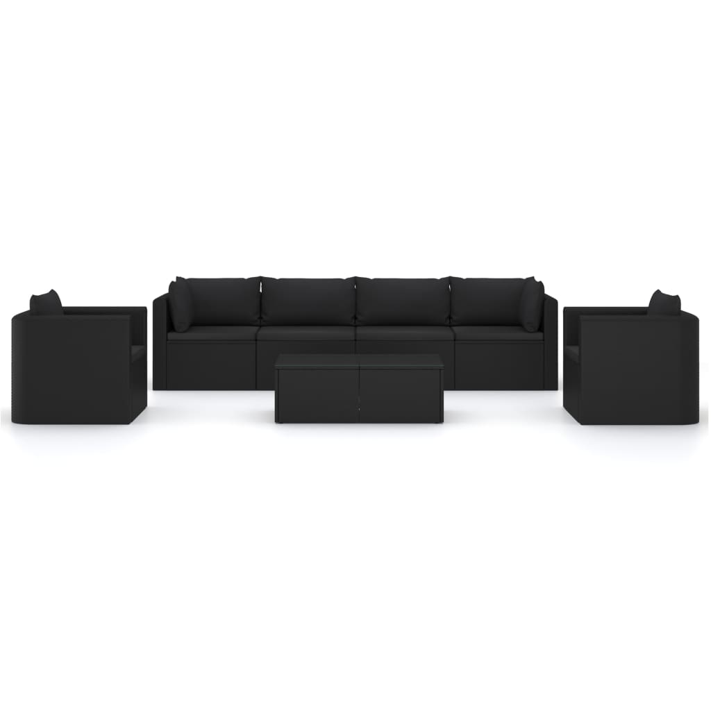 vidaXL 7-tlg. Garten-Lounge-Set mit Kissen Poly Rattan Schwarz