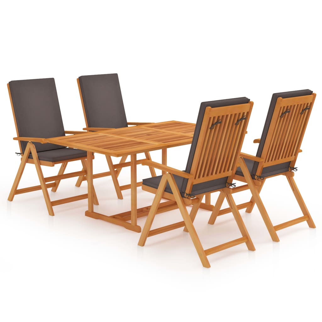 vidaXL 5-tlg. Garten-Essgruppe mit Grauen Kissen Massivholz Teak