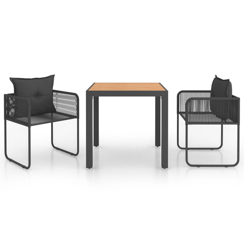 vidaXL 3-tlg. Garten-Essgruppe PVC Rattan Schwarz und Braun