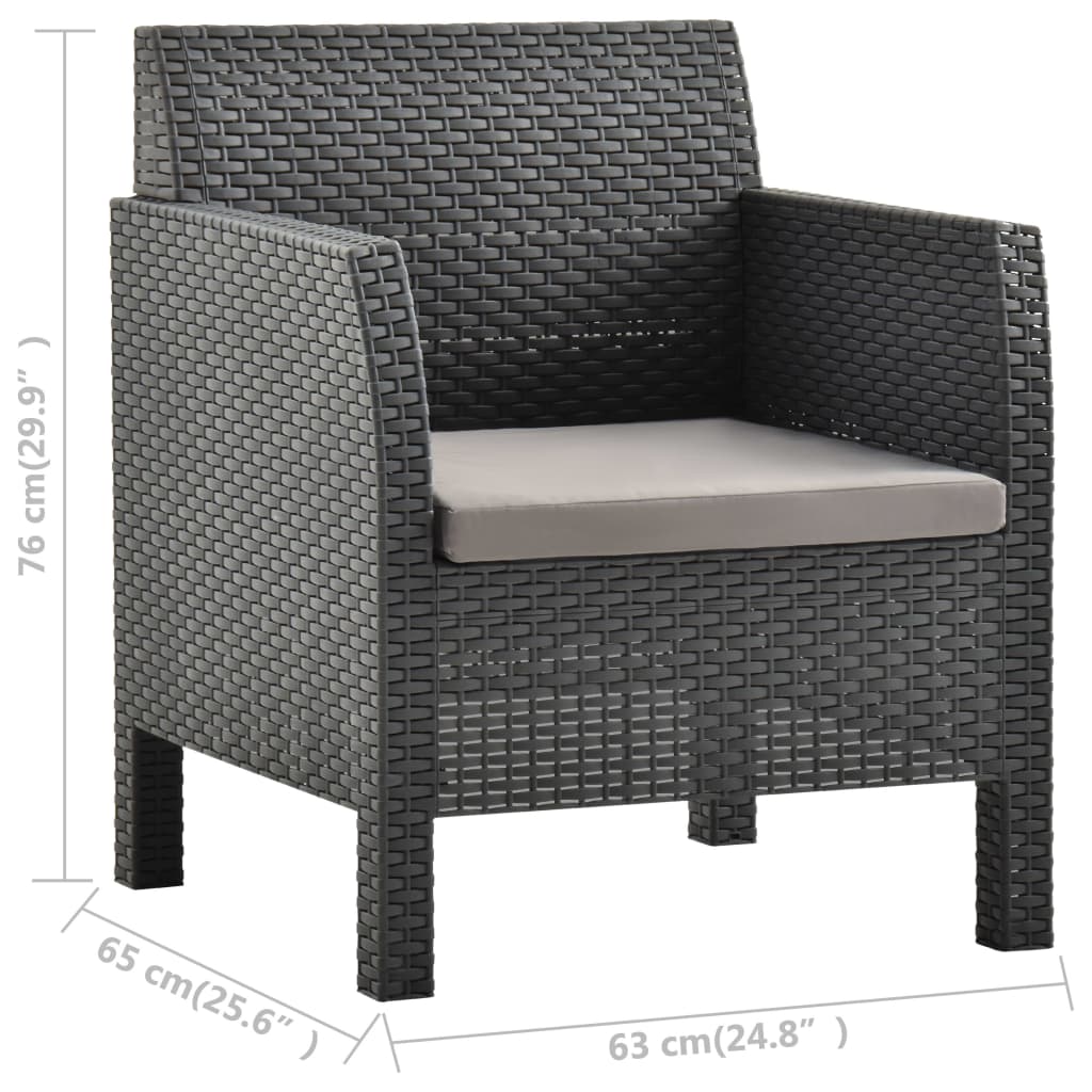 vidaXL Gartenstuhl mit Kissen Anthrazit 63x65x76 cm PP Rattan