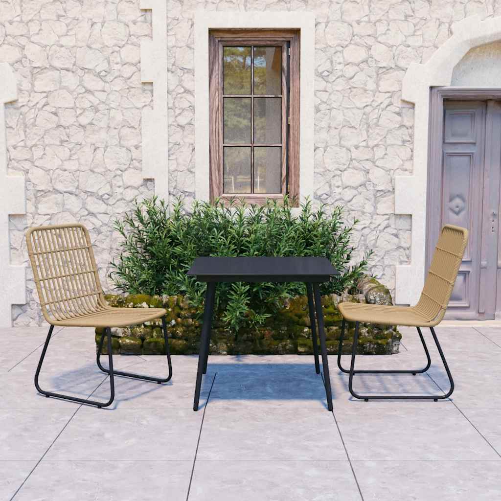 vidaXL 3-tlg. Garten-Essgruppe Schwarz Poly Rattan und Glas