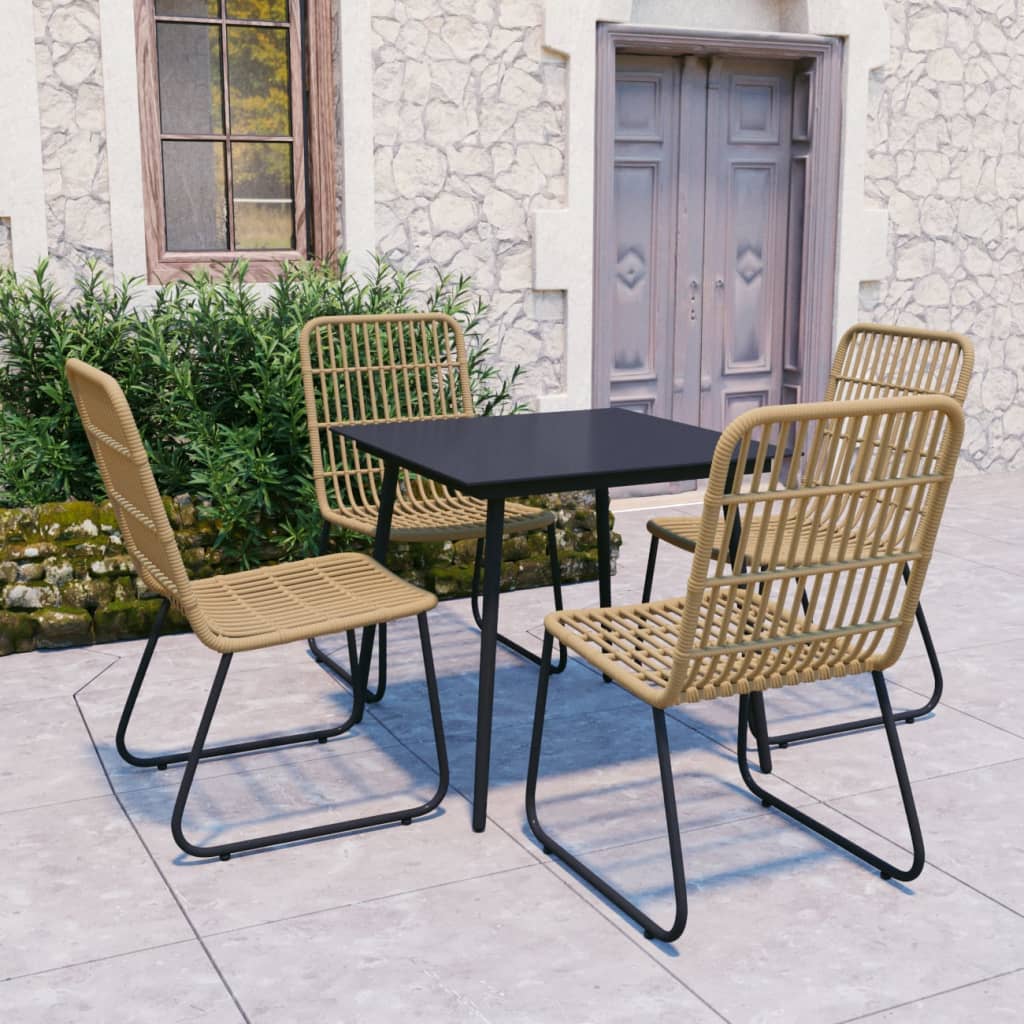 vidaXL 5-tlg. Garten-Essgruppe Schwarz Poly Rattan und Glas